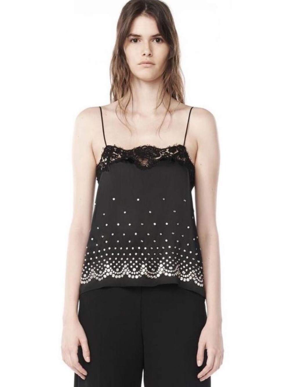 Alexander Wang Studded Black Lace Camisole Top